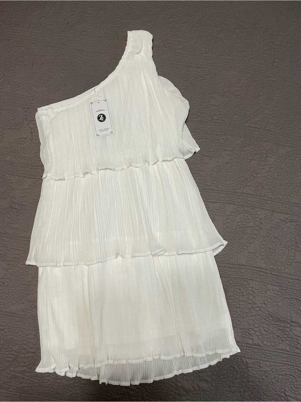 One-Shoulder White Tiered Formal Dress